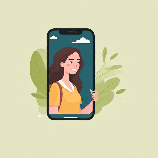 A person smiling while using a language app on their phone.