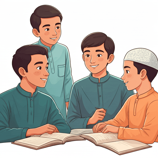 A group of young Madrasah students learning.